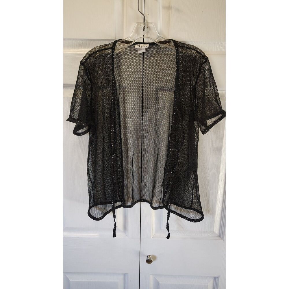 Maine Women's Black Sheer Mesh Cardigan with Rhinestone Trim One-Size
